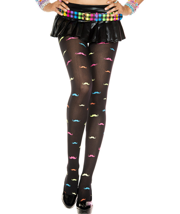 Collant nero con disegni di baffi colorati - 37219 by Music Legs